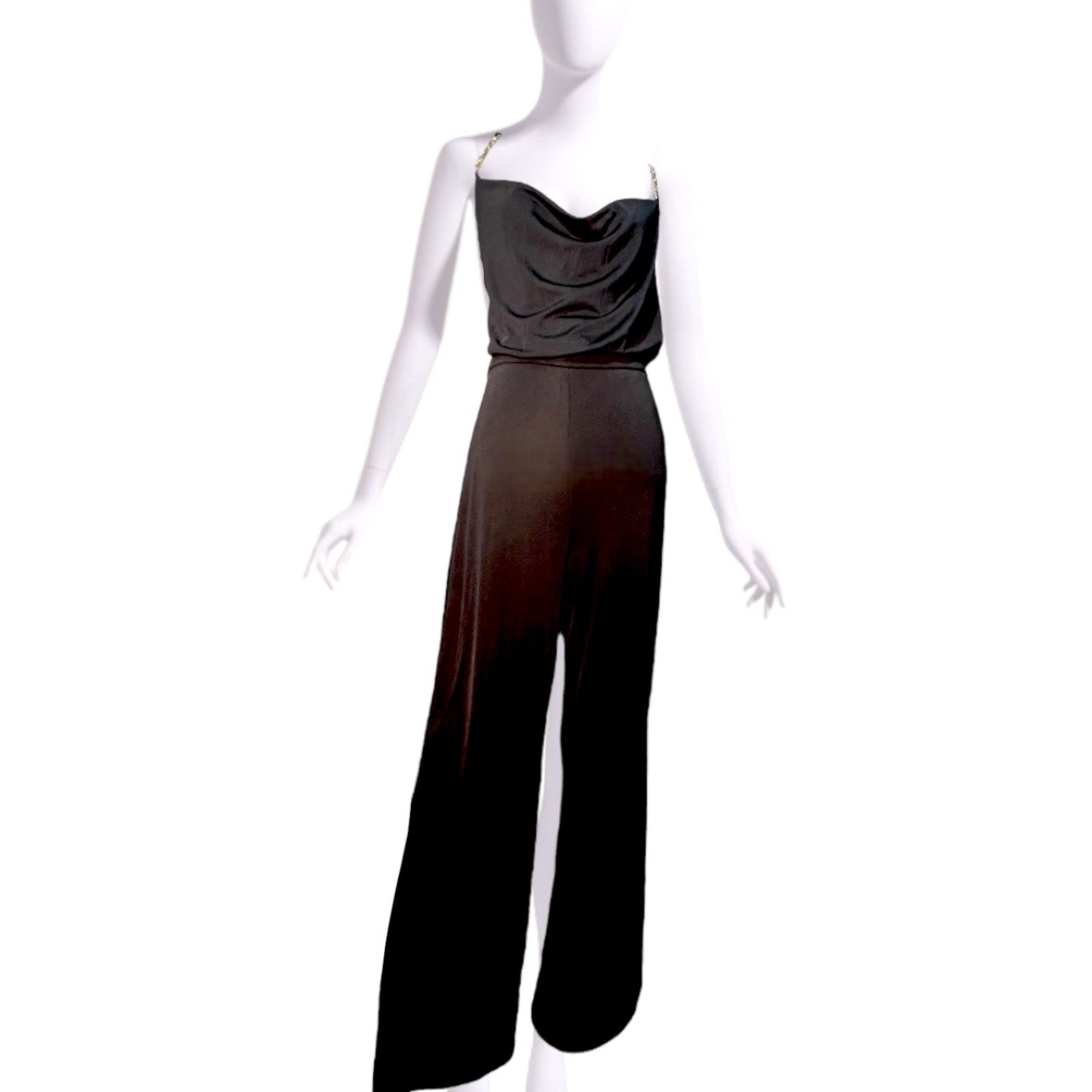 Jason Wu Black Cowl Neck Rhinestone Strap Wide Leg Pantsuit Jumpsuit New Xl